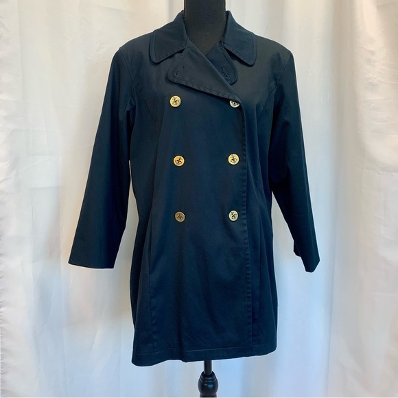 LIZ Claiborne navy blue nautical trenchcoat Sz M - Picture 10 of 10